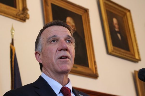 Gov. Phil Scottâ€‹ speaks at a news conference in April. File photo by Erin Mansfield/VTDigger